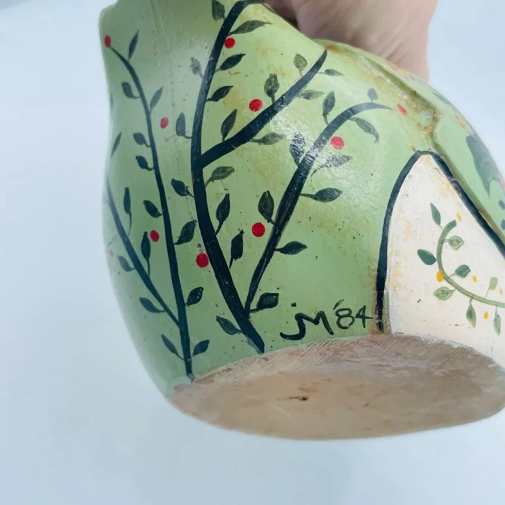 Vintage 1984 Hand Painted Wood 6” Hen Duck Decoy Planter Bowl Folk Art Signed M